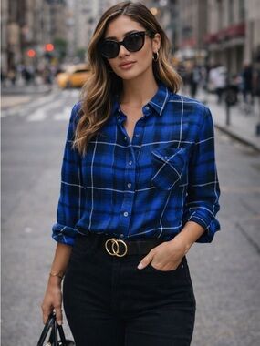 Abercrombie & Fitch Women’s Blue Plaid Boyfriend Button-Up Shirt Size Medium Y2K